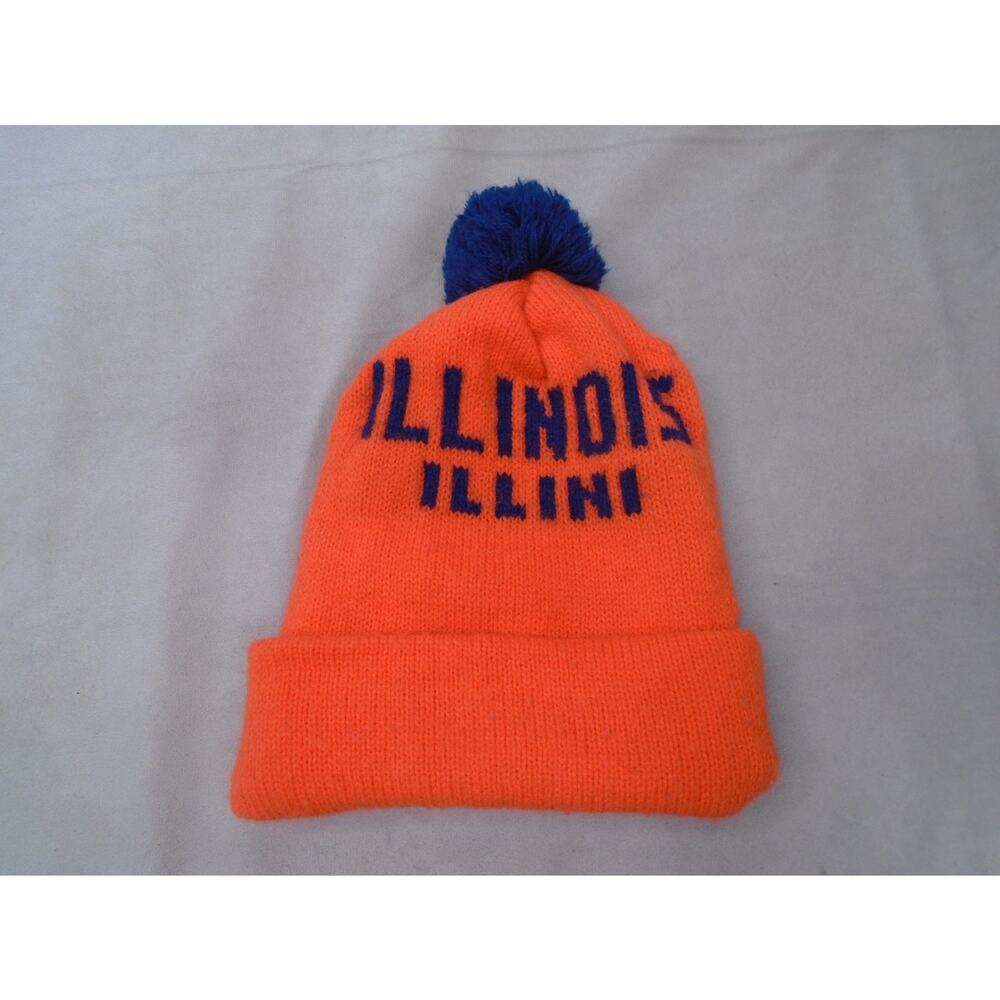 VTG Unisex Illinois Illini Orange And Black Winter Knit Hat With Pom Pom NCAA